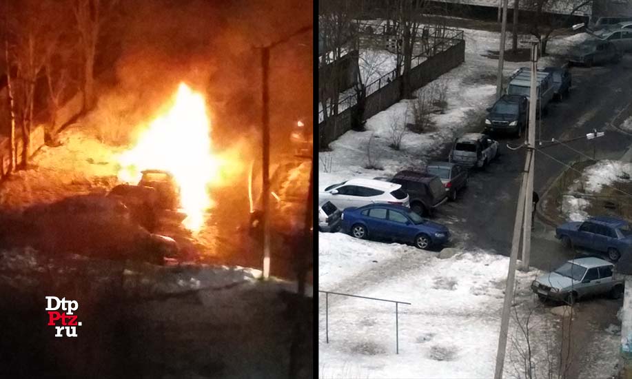 Петрозаводск, 21 февраля 2017 года, 02-30. Пожар в кроссовере Шкода (Skoda Yeti) произошел на внутридомовой территории у дома №37 по улице Березовая Аллея.
